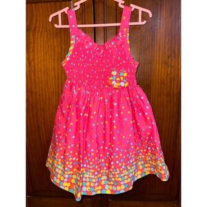Blueberry Boulevard Girls Pink Polka Dot Sequin Smocked Bow Back Dress 24M